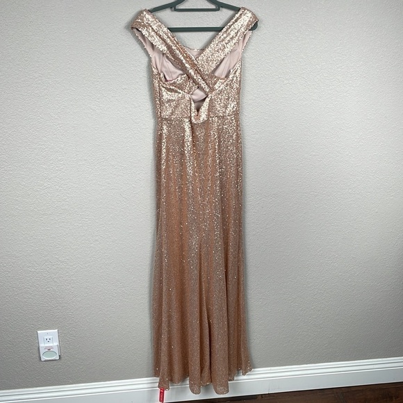 NWT Dessy Collection Off The Shoulder Sequin Trumpet Gown Dress Rose Gold 3011 - Picture 4 of 12
